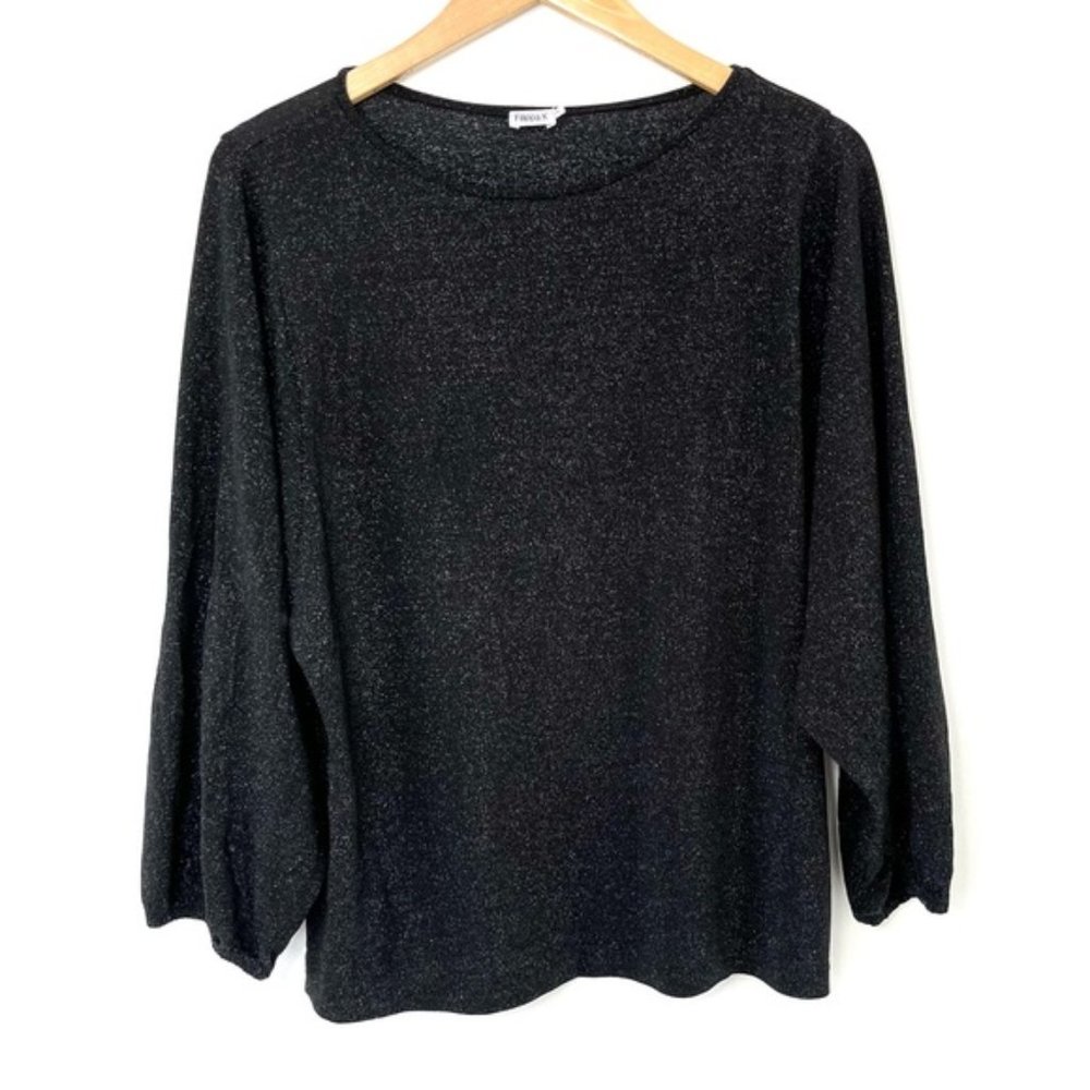 FILIPPA K | Sparkle Boatneck Black Stretchy Dress Blouse